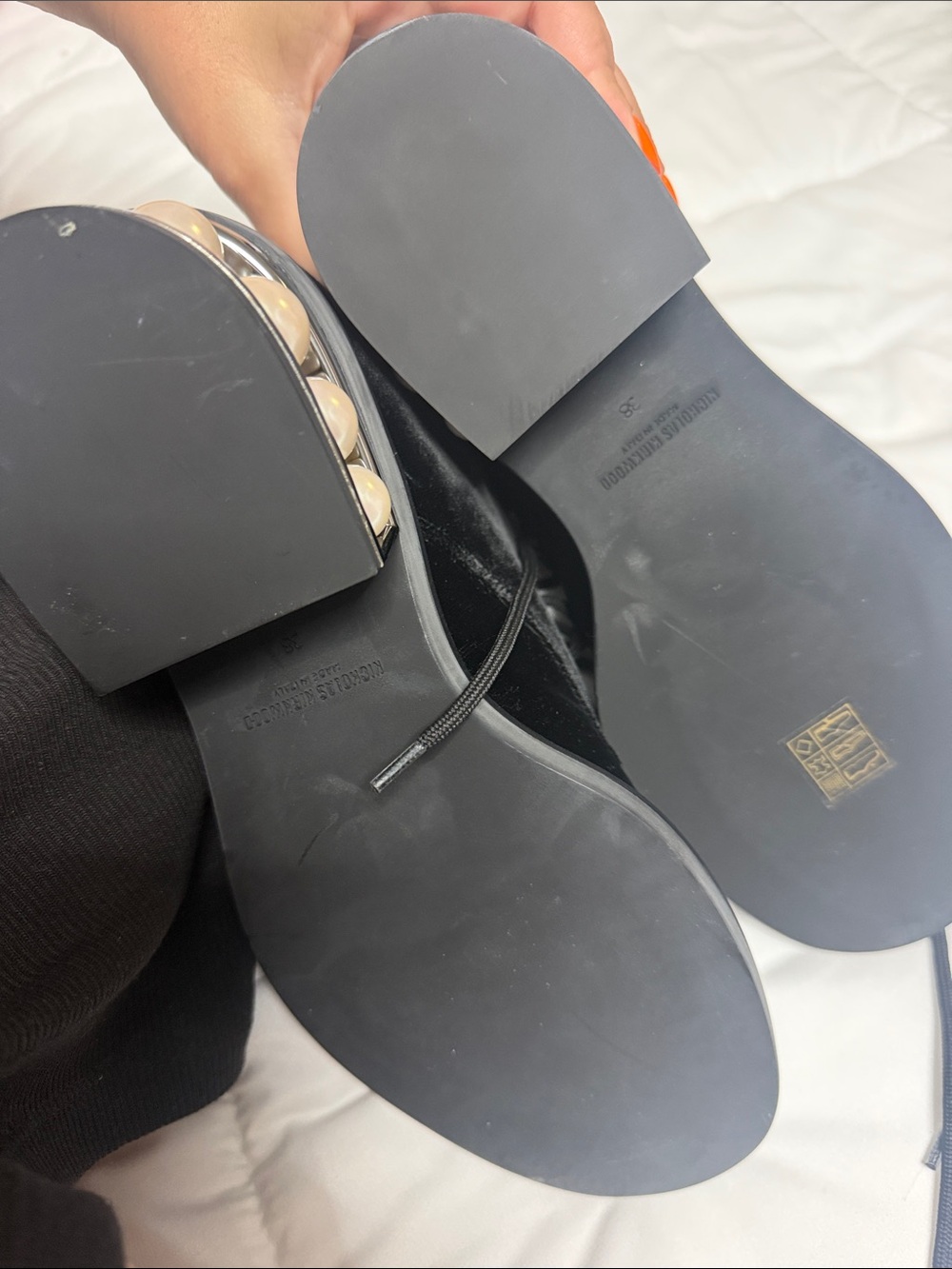 Nicholas Kirkwood Black Velvet Lace-Up Boots with Pearl-Trim Heel - Picture 4 of 7